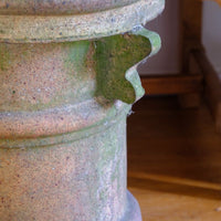 Corbel close up ornamentation - Late Victorian English buff terracotta crown chimney pot c.1880 with vented body and moulded architectural decoration