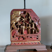pair carved polychrome oriental table lamps elephant relief