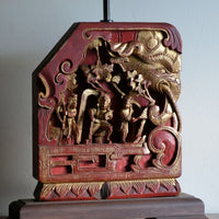 pair carved polychrome oriental table lamps elephant relief