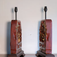pair carved polychrome oriental table lamps elephant relief
