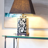 Oriental decorated ceramic lamp black cream floral motif