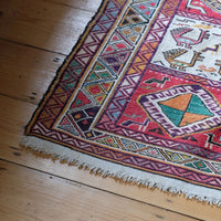 Vintage Handwoven Persian Silk Soumak Animal Rug, 118 x 190 cm