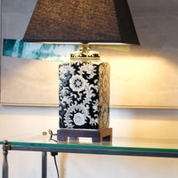 Oriental decorated ceramic lamp black cream floral motif