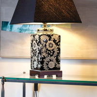 Oriental decorated ceramic lamp black cream floral motif