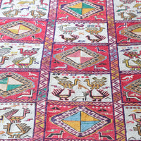 Vintage Handwoven Persian Silk Soumak Animal Rug, 118 x 190 cm