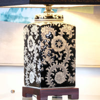 Oriental decorated ceramic lamp black cream floral motif