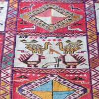 Vintage Handwoven Persian Silk Soumak Animal Rug, 118 x 190 cm