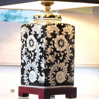 Oriental decorated ceramic lamp black cream floral motif