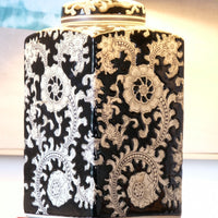 Oriental decorated ceramic lamp black cream floral motif