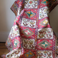Vintage Handwoven Persian Silk Soumak Animal Rug, 118 x 190 cm