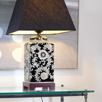 Oriental decorated ceramic lamp black cream floral motif