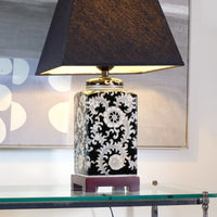 Oriental decorated ceramic lamp black cream floral motif