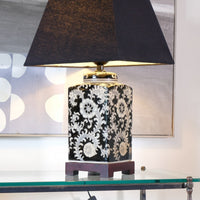 Oriental decorated ceramic lamp black cream floral motif