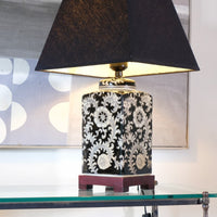 Oriental decorated ceramic lamp black cream floral motif