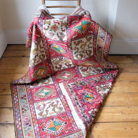 Vintage Handwoven Persian Silk Soumak Animal Rug, 118 x 190 cm