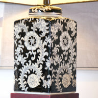 Oriental decorated ceramic lamp black cream floral motif