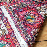 Vintage Handwoven Persian Silk Soumak Animal Rug, 118 x 190 cm