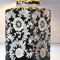 Oriental decorated ceramic lamp black cream floral motif