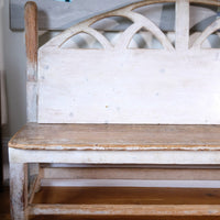 19th Century Gothic Painted Pine Hall Bench with Fretwork Detail