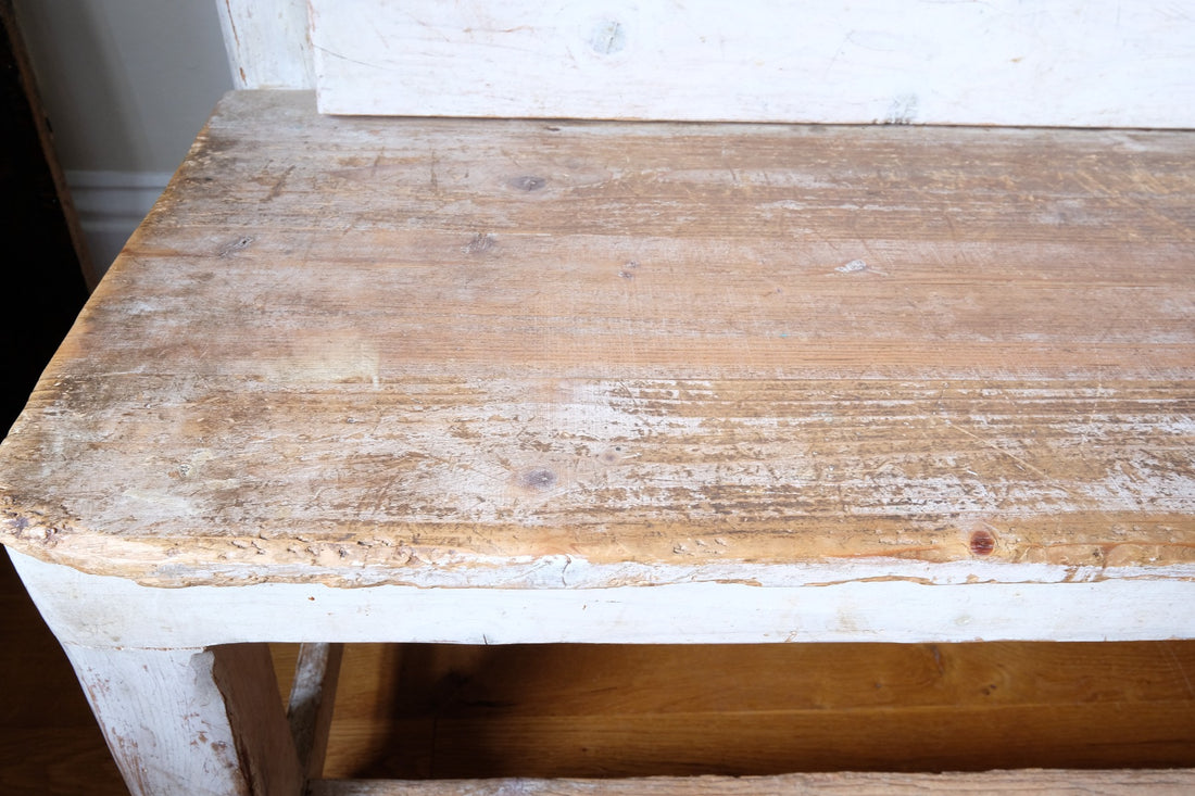 19th Century Gothic Painted Pine Hall Bench with Fretwork Detail