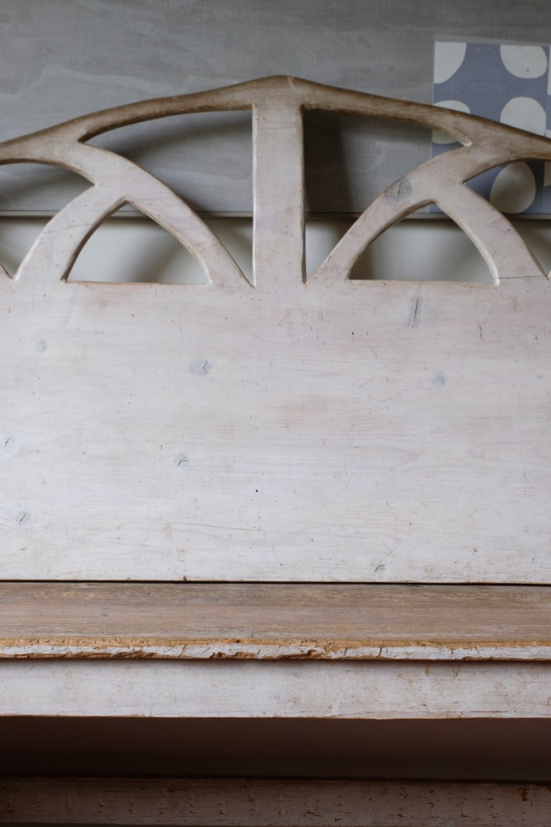 19th Century Gothic Painted Pine Hall Bench with Fretwork Detail