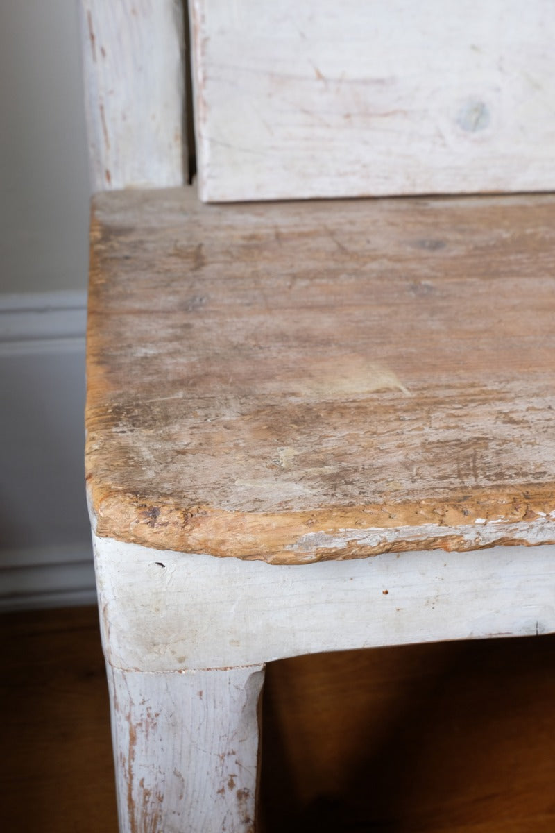 19th Century Gothic Painted Pine Hall Bench with Fretwork Detail