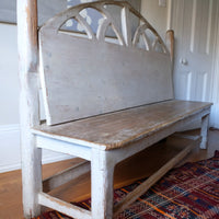 19th Century Gothic Painted Pine Hall Bench with Fretwork Detail