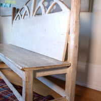 19th Century Gothic Painted Pine Hall Bench with Fretwork Detail