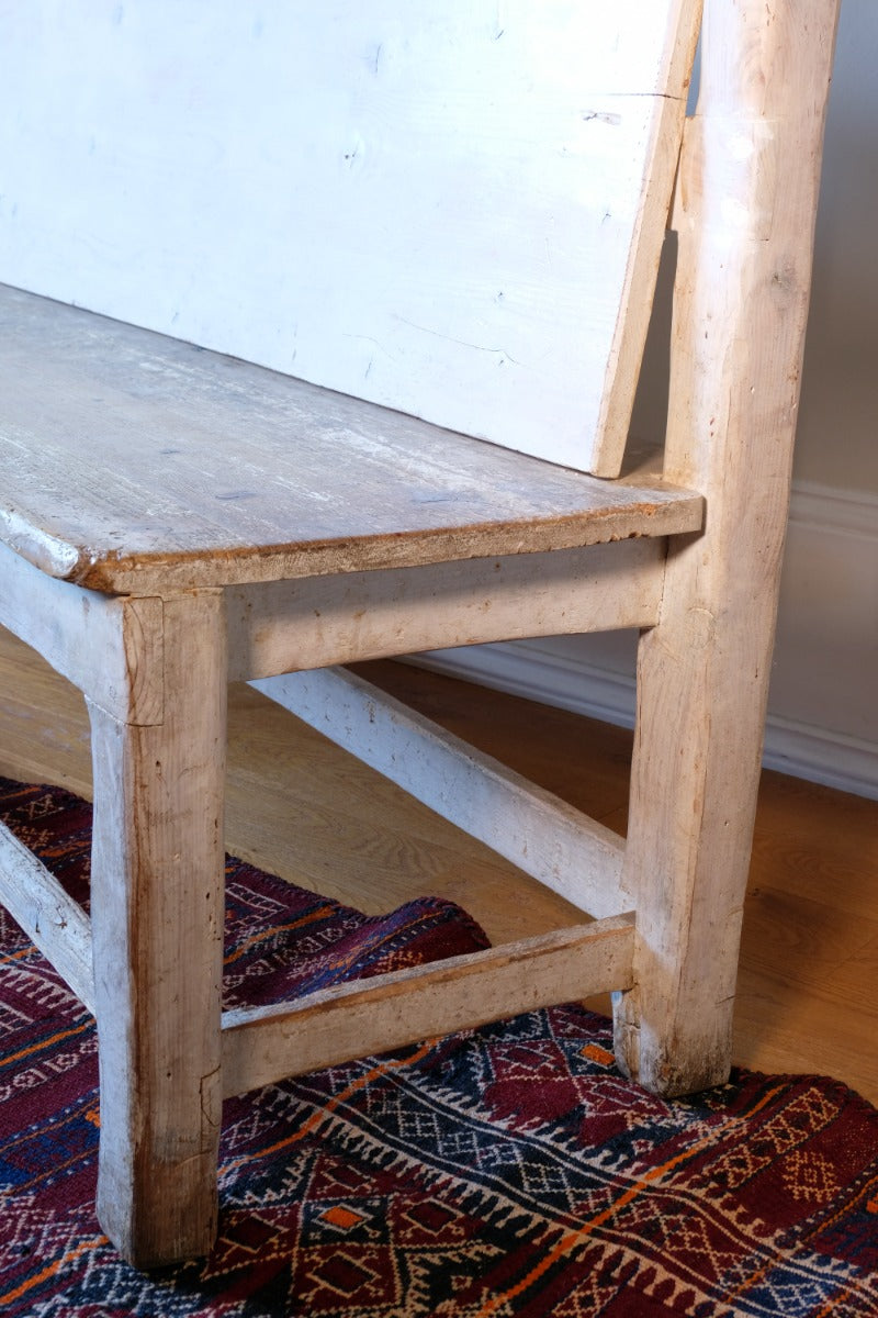 19th Century Gothic Painted Pine Hall Bench with Fretwork Detail