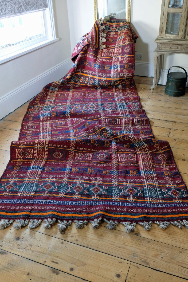 Afghan Belouch Kilim Rug With Geometric Framed Borders