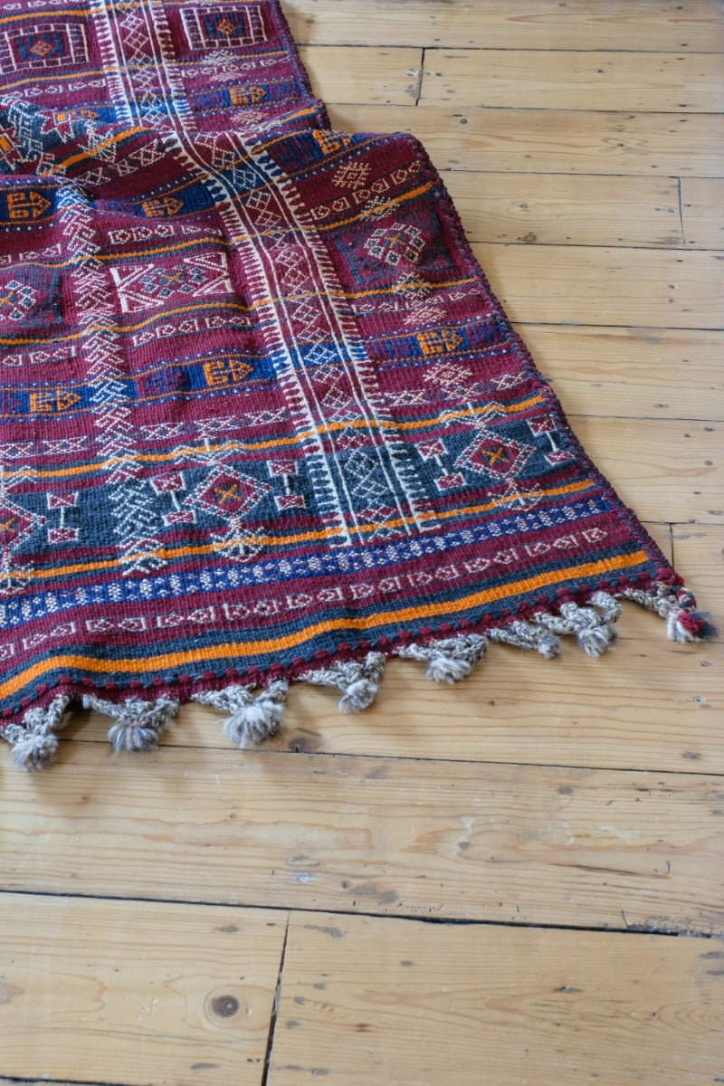Afghan Belouch Kilim Rug With Geometric Framed Borders