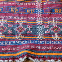 Monumental mid-20th century Moroccan Berber flatweave rug with red and indigo geometric patterns