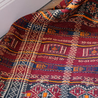 Monumental mid-20th century Moroccan Berber flatweave rug with red and indigo geometric patterns