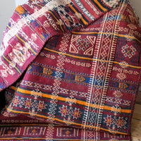 Monumental mid-20th century Moroccan Berber flatweave rug with red and indigo geometric patterns