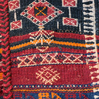 Monumental mid-20th century Moroccan Berber flatweave rug with red and indigo geometric patterns