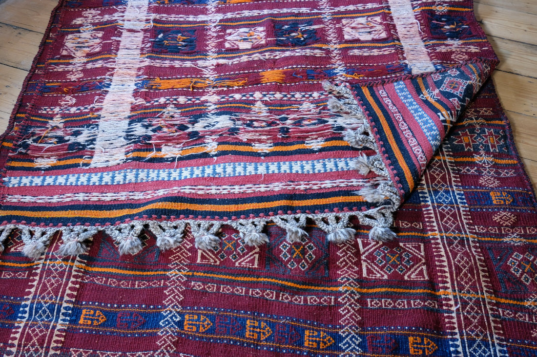 Afghan Belouch Kilim Rug With Geometric Framed Borders