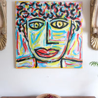 Naive Abstract Expressionism Self Portrait in a Crowd 80x80cm Canvas