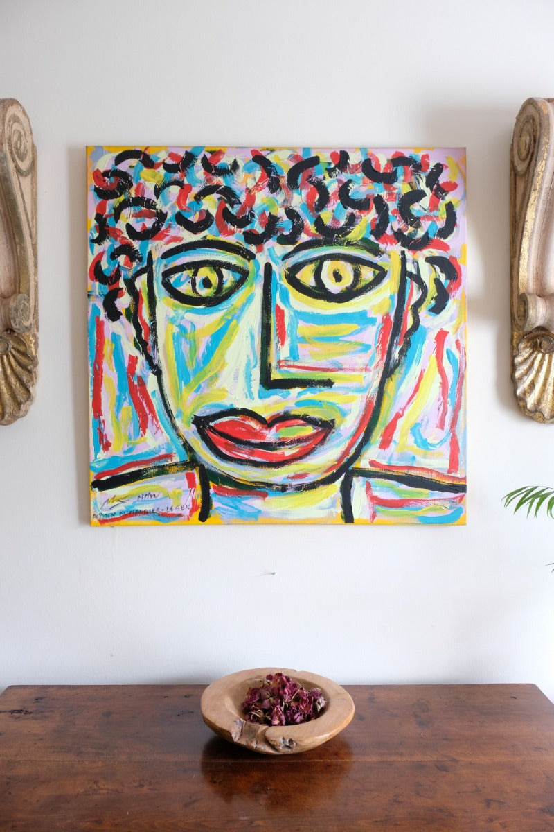 Naive Abstract Expressionism Self Portrait in a Crowd 80x80cm Canvas