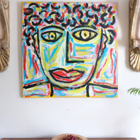 Naive Abstract Expressionism Self Portrait in a Crowd 80x80cm Canvas