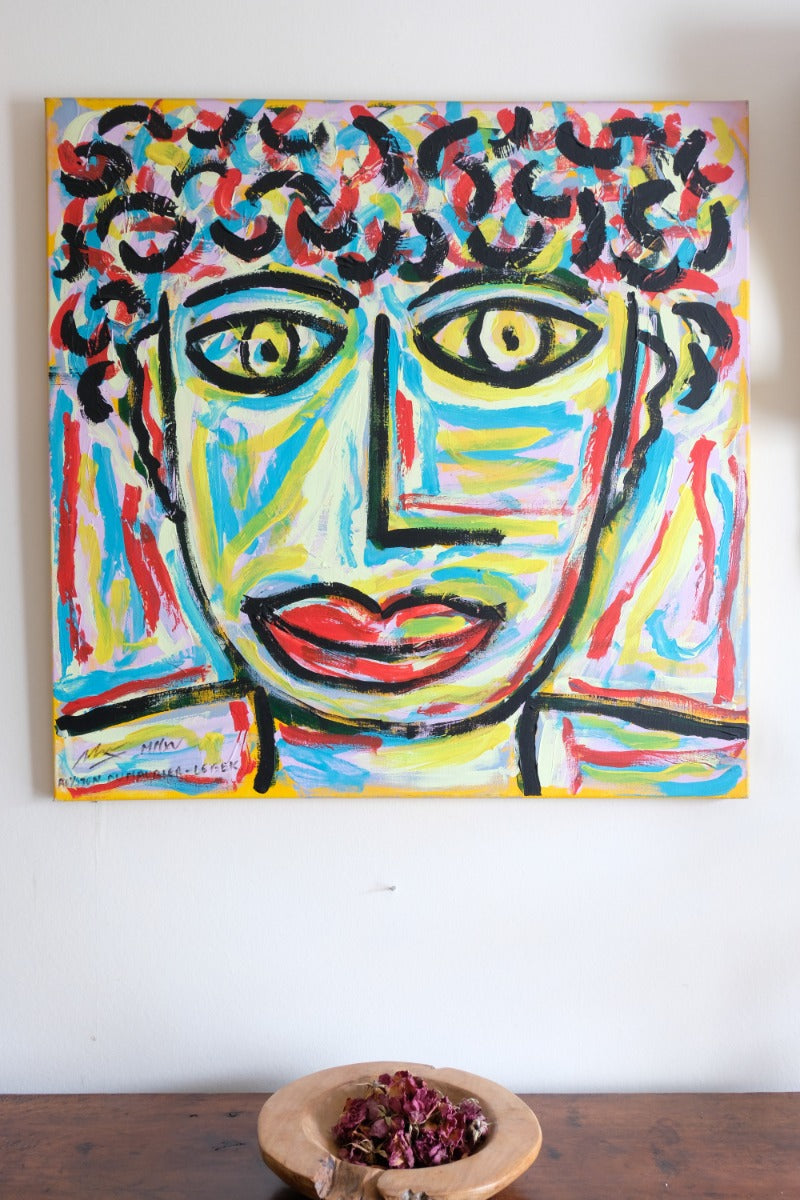 Naive Abstract Expressionism Self Portrait in a Crowd 80x80cm Canvas