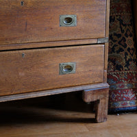 Early to mid-19th century mahogany two-drawer campaign chest viewed from the front