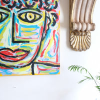 Naive Abstract Expressionism Self Portrait in a Crowd 80x80cm Canvas