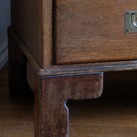 Early to mid-19th century mahogany two-drawer campaign chest viewed from the front