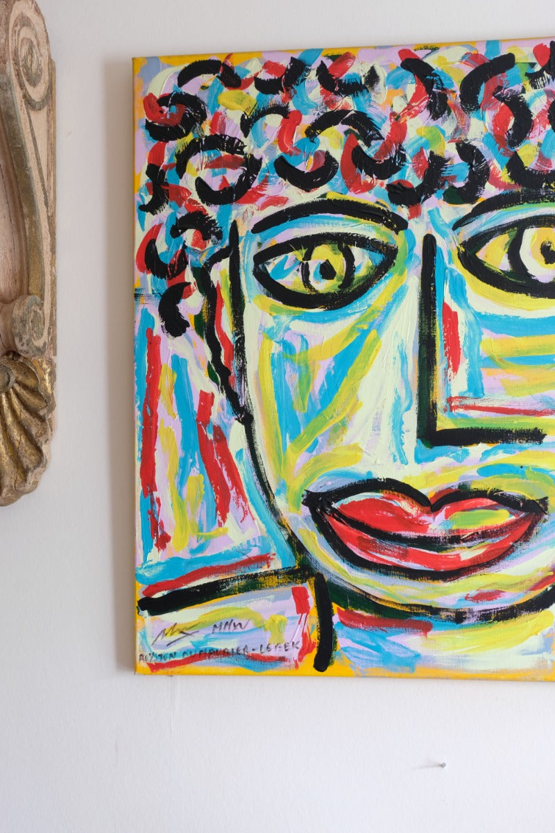 Naive Abstract Expressionism Self Portrait in a Crowd 80x80cm Canvas