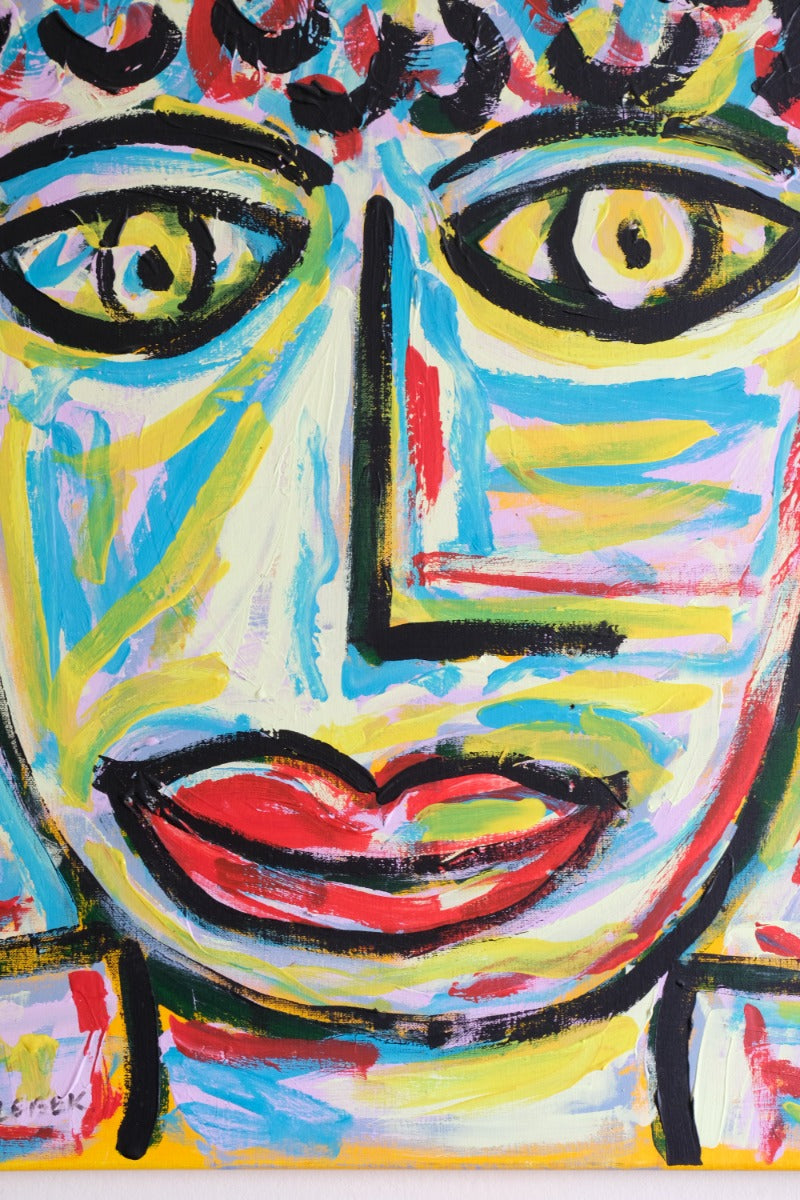 Naive Abstract Expressionism Self Portrait in a Crowd 80x80cm Canvas