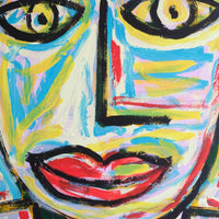 Naive Abstract Expressionism Self Portrait in a Crowd 80x80cm Canvas