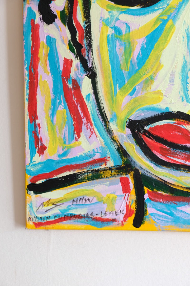 Naive Abstract Expressionism Self Portrait in a Crowd 80x80cm Canvas