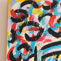 Naive Abstract Expressionism Self Portrait in a Crowd 80x80cm Canvas