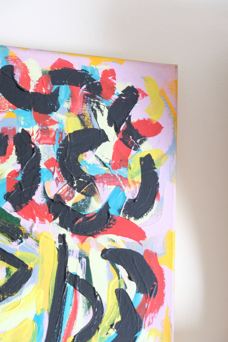 Naive Abstract Expressionism Self Portrait in a Crowd 80x80cm Canvas