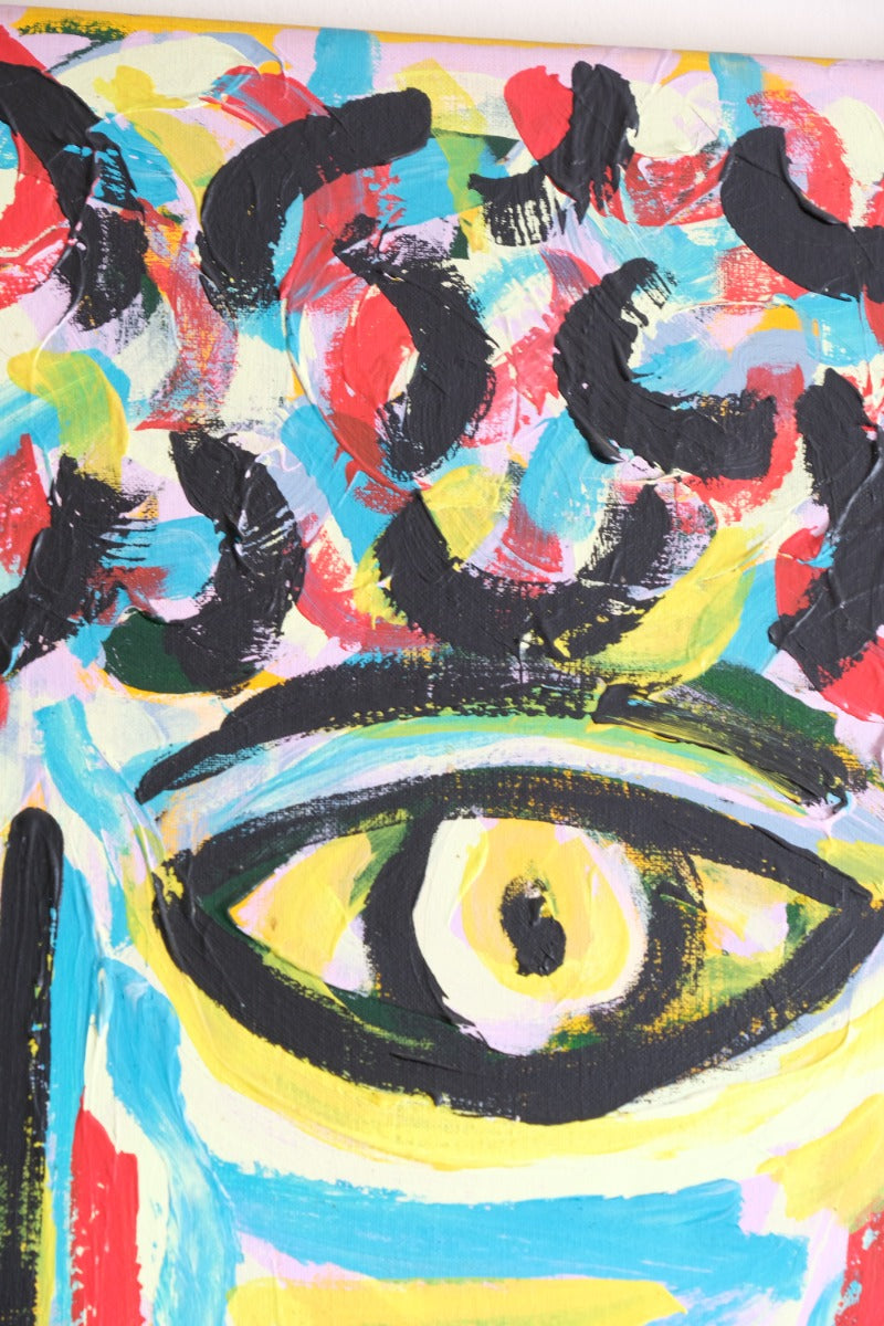 Naive Abstract Expressionism Self Portrait in a Crowd 80x80cm Canvas